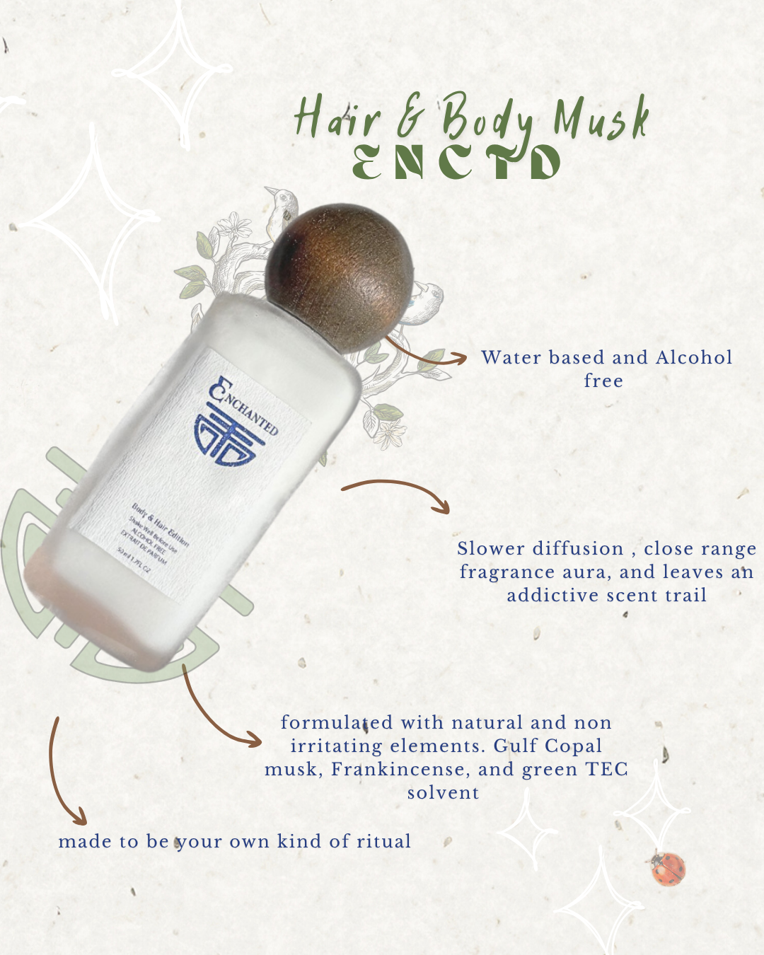 Product label of The Hair & Body Musk spray bottle